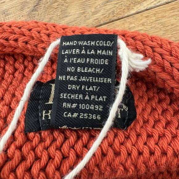 PURE Handknit Rust Orange Cotton Scarf Wrap With Wooden Buttons NEW - Picture 8 of 9